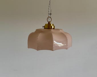 Art Deco Pink Glass Pendant Lamp / Vintage Ceiling Light / Antique Lighting Fixtures / Yugoslavia / 1960s