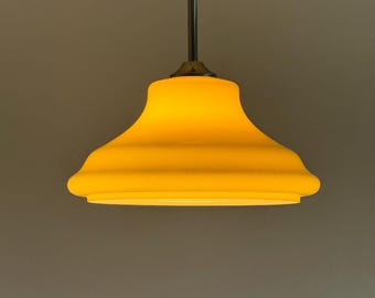 Vintage Beige Opaline Glass Pendant Lamp / Mid Century Modern Ceiling Lamp / Hanging Lamp / Yugoslavia / 1970s