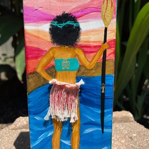 Goddess Warrior: Acrylic Art, Woodblock Painting, African Inspired Art, Female Empowerment Art, Original Artwork