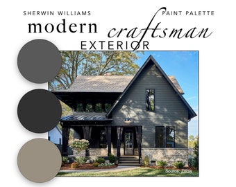 Modern CRAFTSMAN EXTERIOR Paint Color Palette: Siding, Trim, Doors, Stain, Accents, 4 Versions