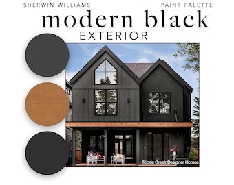 Modern BLACK EXTERIOR Paint Color Palette: Siding, Trim, Doors, Stain, Accents, 4 Versions