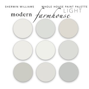 Modern Farmhouse LIGHT Whole Home Paint Color Palette, Sherwin Williams, Interior Designer Paint Colors for Home - Prepackaged Paint Scheme