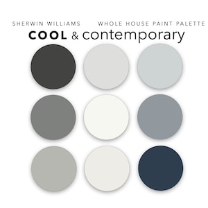 Cool + Contemporary Whole Home Paint Color Palette, Sherwin Williams, Interior Designer Paint Colors for Home - Prepackaged Paint Scheme