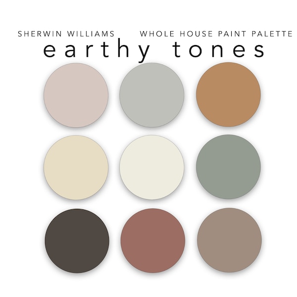 Earthy Tones Whole Home Paint Color Palette, Sherwin Williams, Interior Designer Paint Colors for Home - Prepackaged Paint Scheme