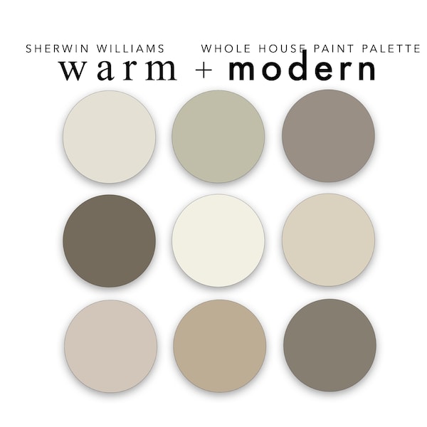 Warme + moderne Farbpalette für das gesamte Haus, Sherwin Williams, Innenarchitekt-Farben für zu Hause - vorverpacktes Farbschema