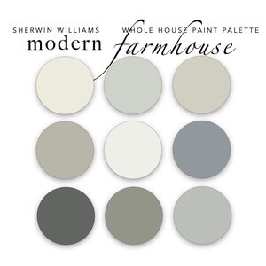 Modern Farmhouse Whole Home Paint Color Palette, Sherwin Williams, Interior Designer Paint Colors for Home - Prepackaged Paint Scheme