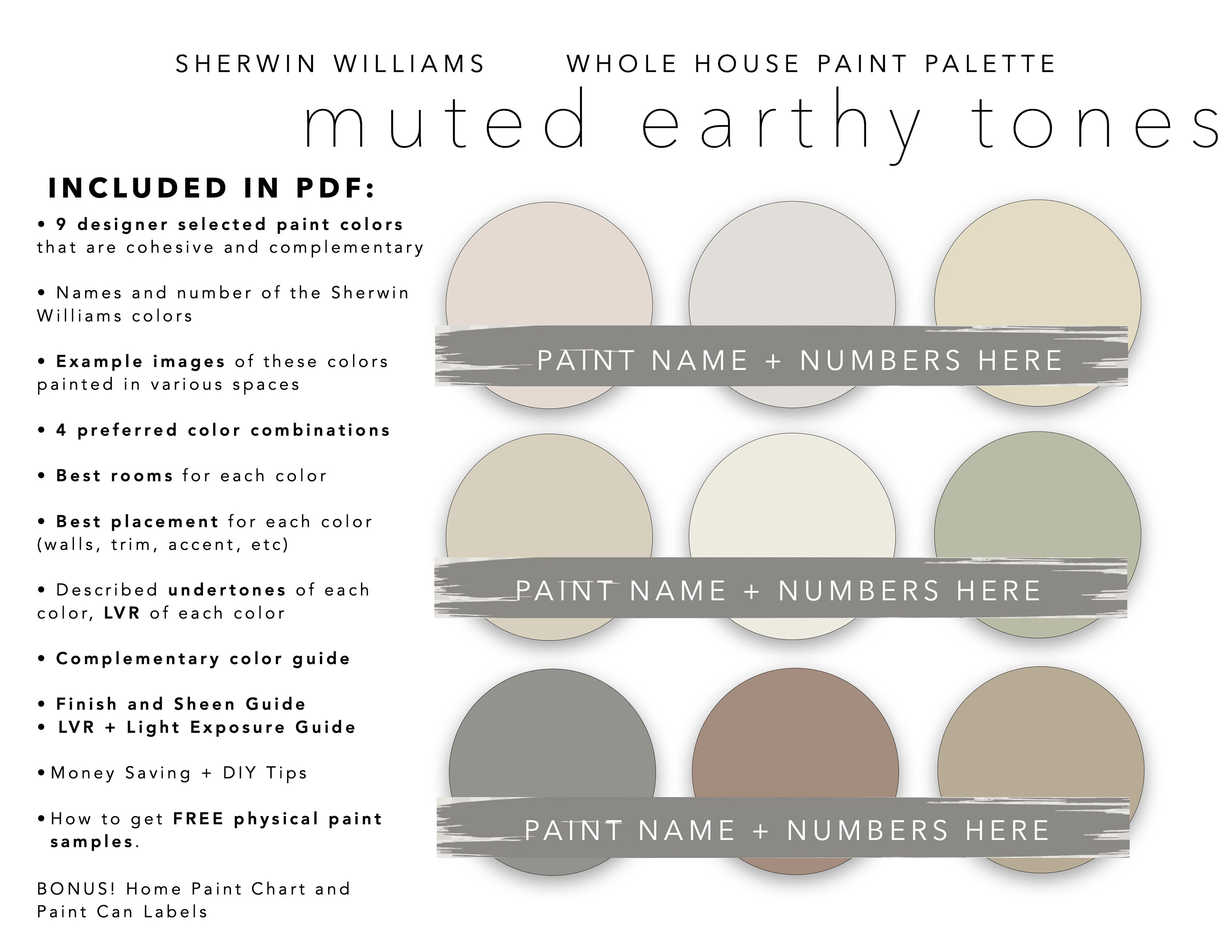 Muted Earth Tones Paint Palette: Sherwin Williams Whole Home Colors  (digital Item) - Etsy, image size:3000x2318