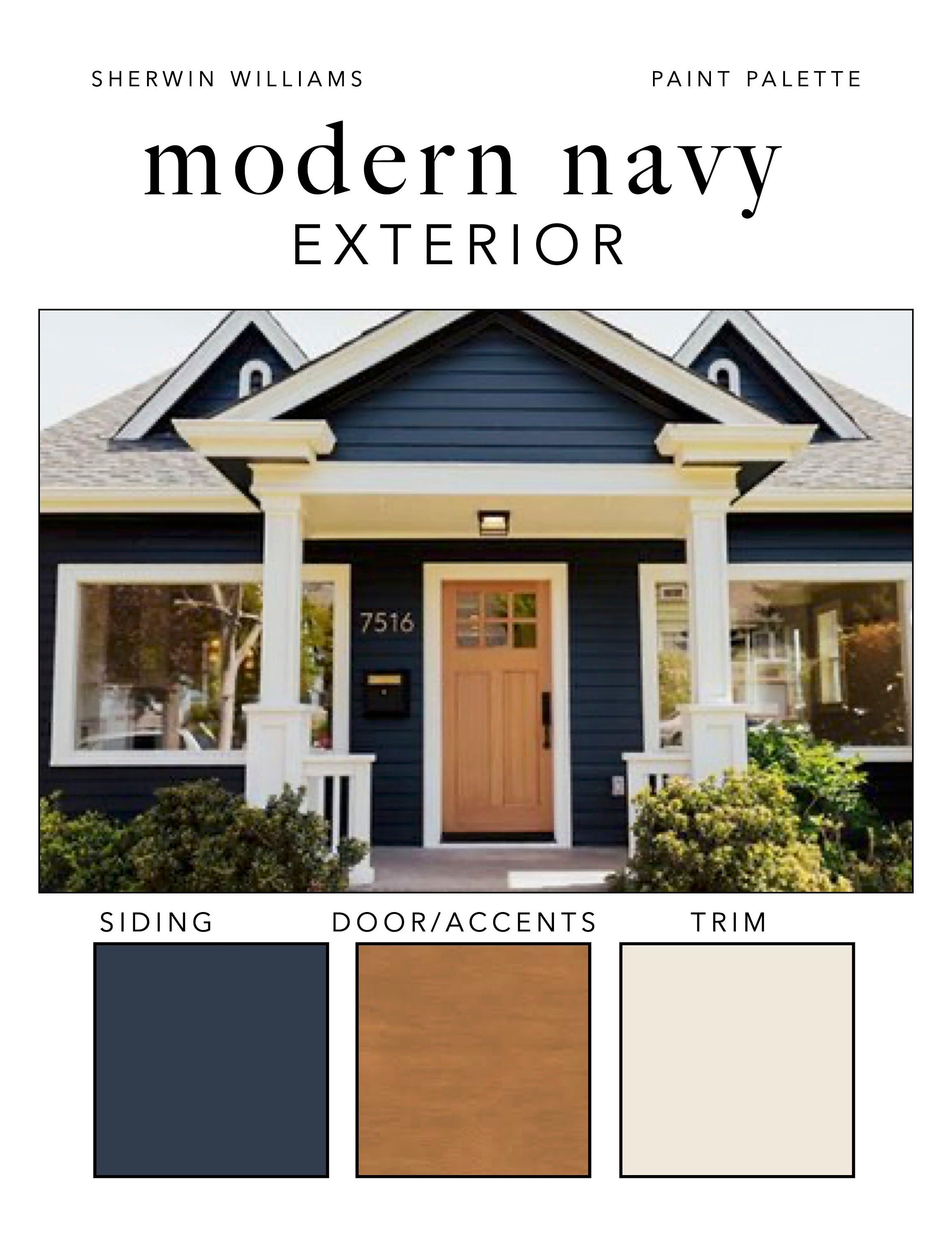 Modern NAVY EXTERIOR Paint Color Palette Siding Trim Doors Etsy