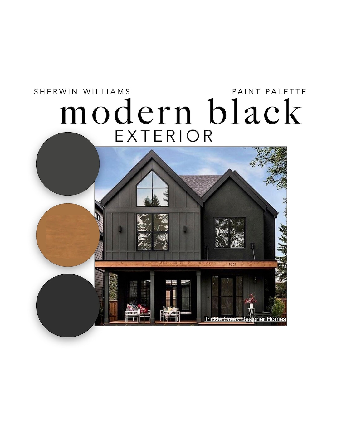 Modern BLACK EXTERIOR Paint Color Palette: Siding, Trim, Doors, Stain ...