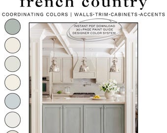 French Country Paint Farbpalette | Sherwin Williams Whole Home Designer-Farbschema mit koordinierenden Wandverkleidungs- und Schrankfarben