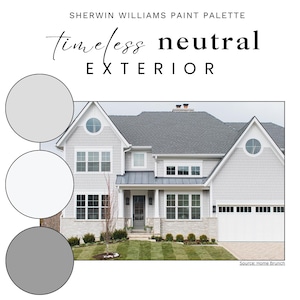 Timeless Neutral EXTERIOR Paint Color Palette: Siding, Trim, Doors, Stain, Accents, 5 Versions