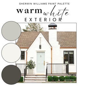 Warm White EXTERIOR Paint Color Palette: Siding, Trim, Doors, Accents -  4 Versions