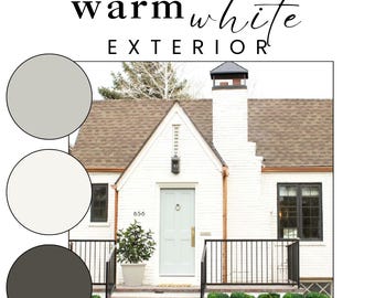 Warm White EXTERIOR Paint Colors | 4 Designs | Sherwin Williams House Colors for Siding, Trim, Front Door, Stain, Accents