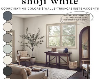Shoji White Paint Color Palette | Sherwin Williams Whole Home Designer Paint Scheme with Coordinating Wall Trim & Cabinet Colors