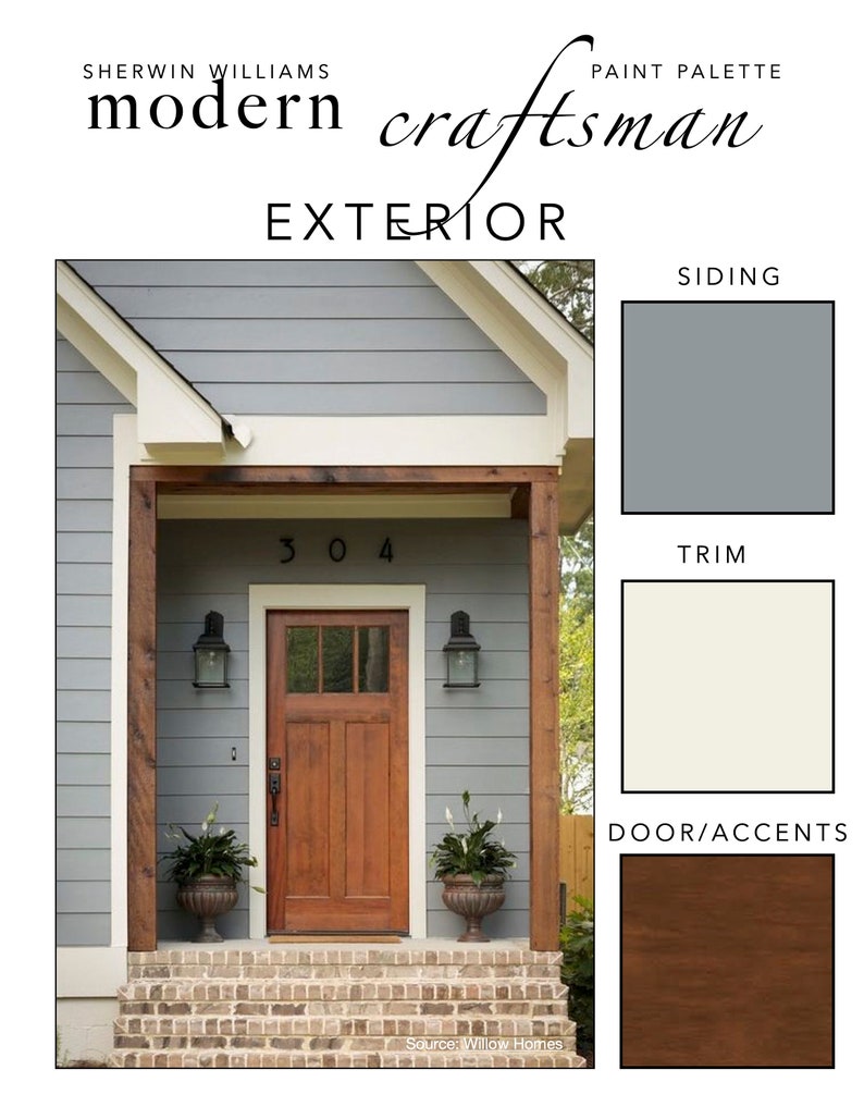 Modern Craftsman EXTERIOR Paint Colors | 4 Designs | Sherwin Williams House Colors for Siding, Trim, Front Door, Stain, Accents image 8
