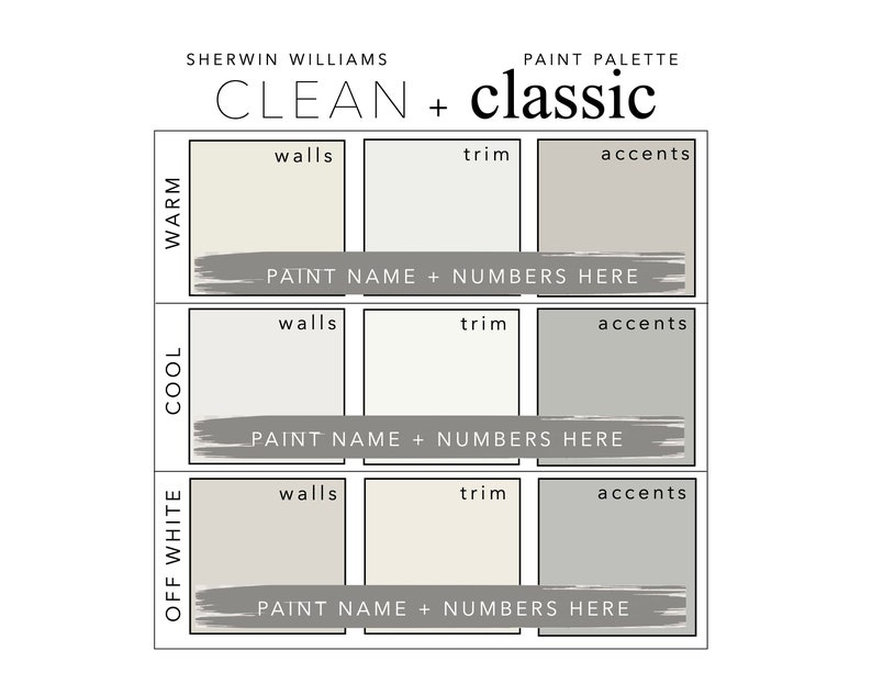 Paint Color Palette _ Clean and Classic _ Sherwin Williams Etsy