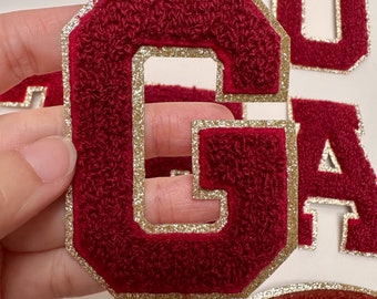 New 3 Inch Maroon Chenille letters Game day shirts chenille patch iron on patch iron on letters Game day sweatshirt letterman jacket