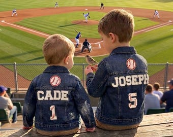 Personalized boy Denim Jacket: Custom Patches, Birthday Gift, game day outfit