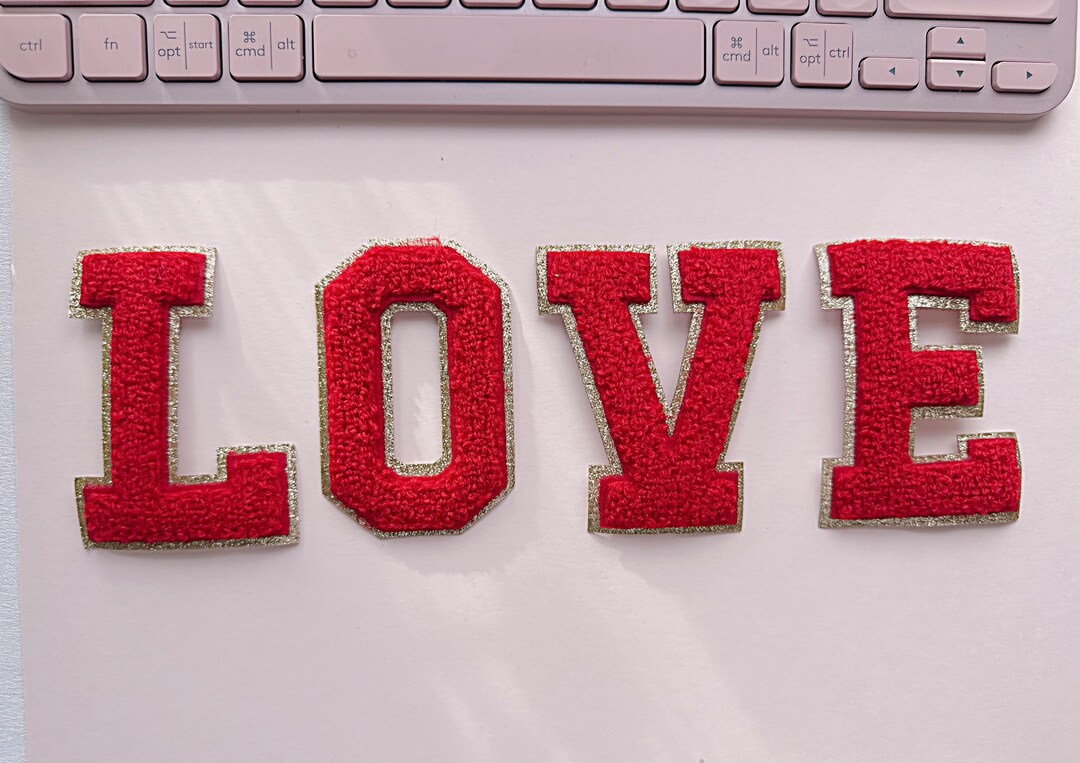 Red Chenille Iron On Gold Glitter Letter Patches – Scratch Decor
