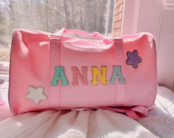 Personalized Kids Duffle Bag, Custom Name Patch, Dance Overnight Bag