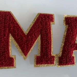 2.35 Inch MAROON Chenille letters Game day shirts chenille patch iron on patches iron on letters Game day shirts chenille patches gameday