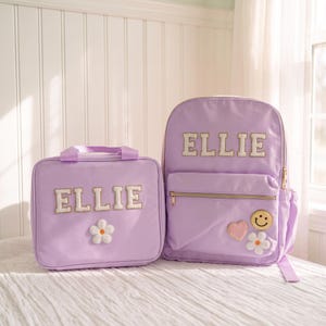 Personalized Initial Backpack, Custom Name Bookbag & Lunch Box, Back to School Gift, Kids Nylon School Bag with Chenille Letter Patch