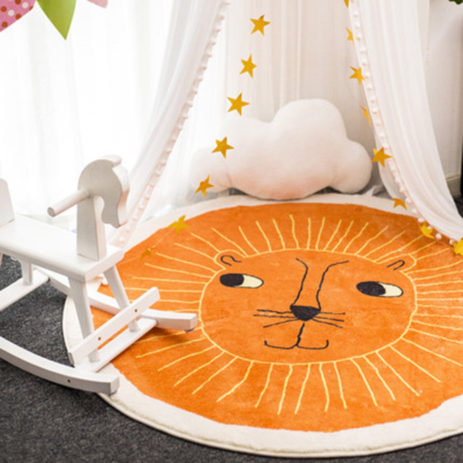 Cute Round Rugs for Kids Room Bedroom Orange Nursery Rug Etsy