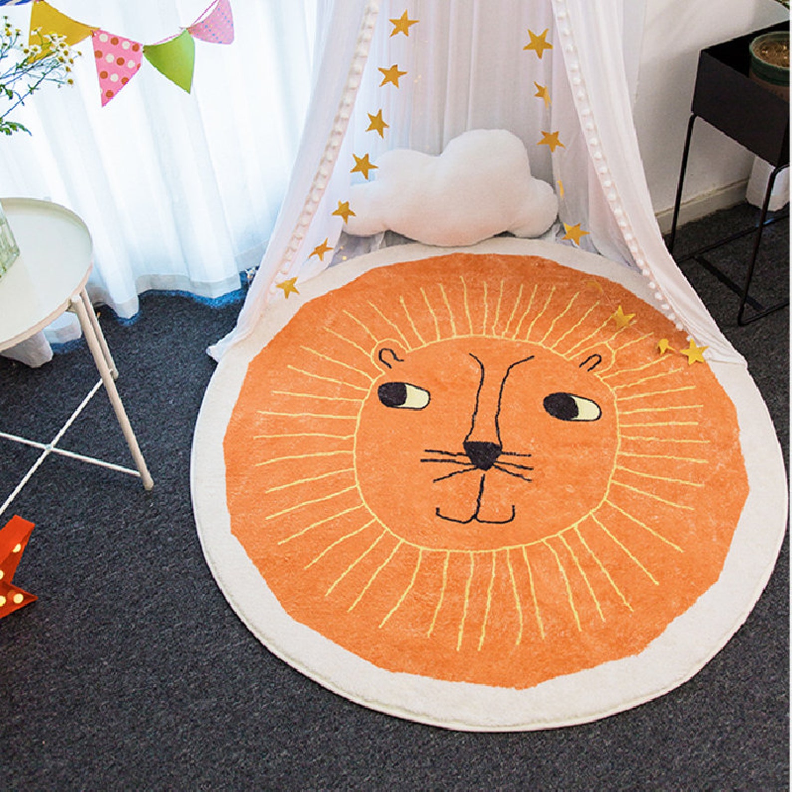 Cute Round Rugs for Kids Room Bedroom Orange Nursery Rug Etsy