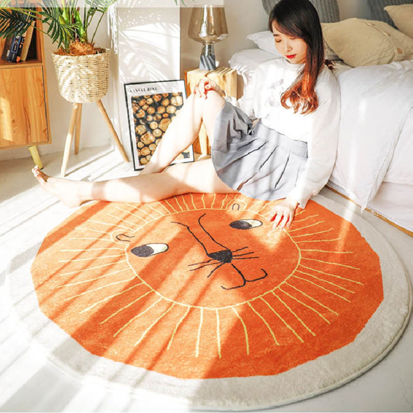 Cute Round Rugs for Kids Room Bedroom Orange Nursery Rug Etsy