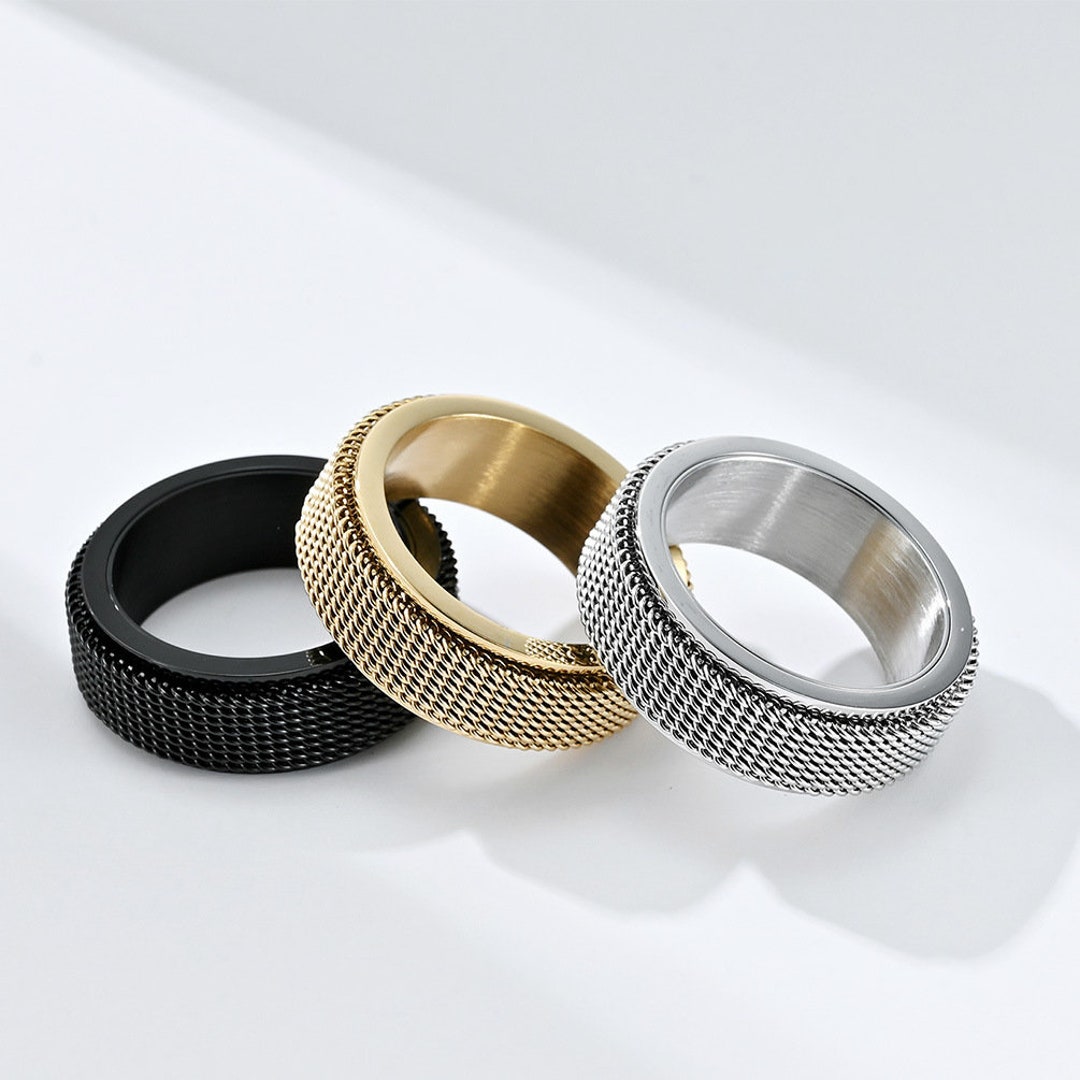 Woven Mesh Style Titanium Steel Ring Rotatable Ring - Etsy