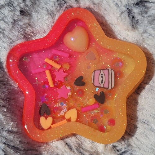 Glow-in-the-dark Pink Orange Coffee Star Liquid Shaker Charm Sensory Fidget
