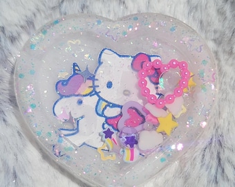 Glow-in-the-dark White Unicorn SMALL Heart Liquid Shaker Charm Sensory Fidget