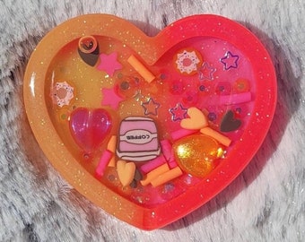 Glow-in-the-dark Pink Orange Coffee Heart Liquid Shaker Charm Sensory Fidget