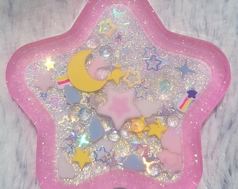 Glow-in-the-dark Pastel Pink Shimmer Star Liquid Shaker Charm Sensory Fidget