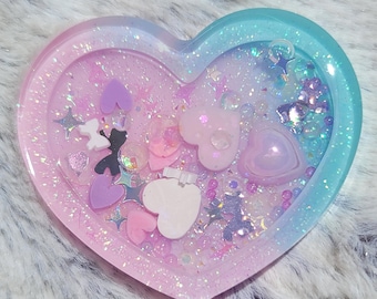 Glow-in-the-dark Pastel Pink Purple Teal Heart Liquid Shaker Charm Sensory Fidget