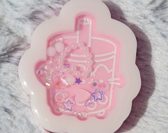 Glow-in-the-dark Pink Boba Cat Liquid Shaker Charm Sensory Fidget