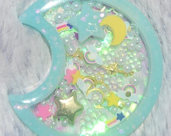 Glow-in-the-dark Pastel Blue Pink Yellow Moon Liquid Shaker Charm Sensory Fidget