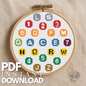 NYC Subway Cross Stitch Pattern: Colorful New York Embroidery (PDF Pattern)