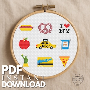 Mini NYC Icons Cross Stitch Pattern: New York City Embroidery (PDF)