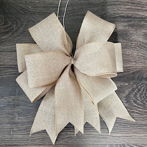 Tan/ linen bow, wreath bows, beige bow, farmhouse bow, lantern bow, 10” bow, rustic bow, decor bow