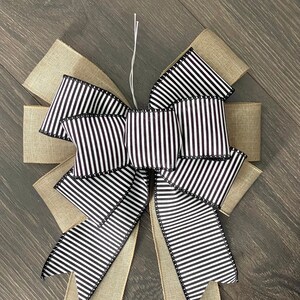 Farmhouse stripe bow- black and cream stripe- farmhouse bow