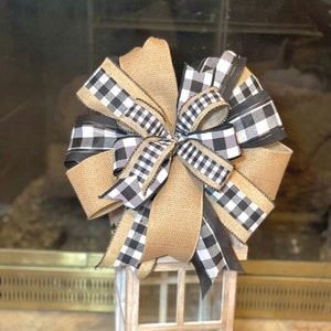 Farmhouse stripe bow- black and cream stripe- farmhouse bow