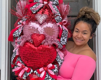 Extra Large Valentine’s Day Heart Swag – 45" Luxury Door Decor