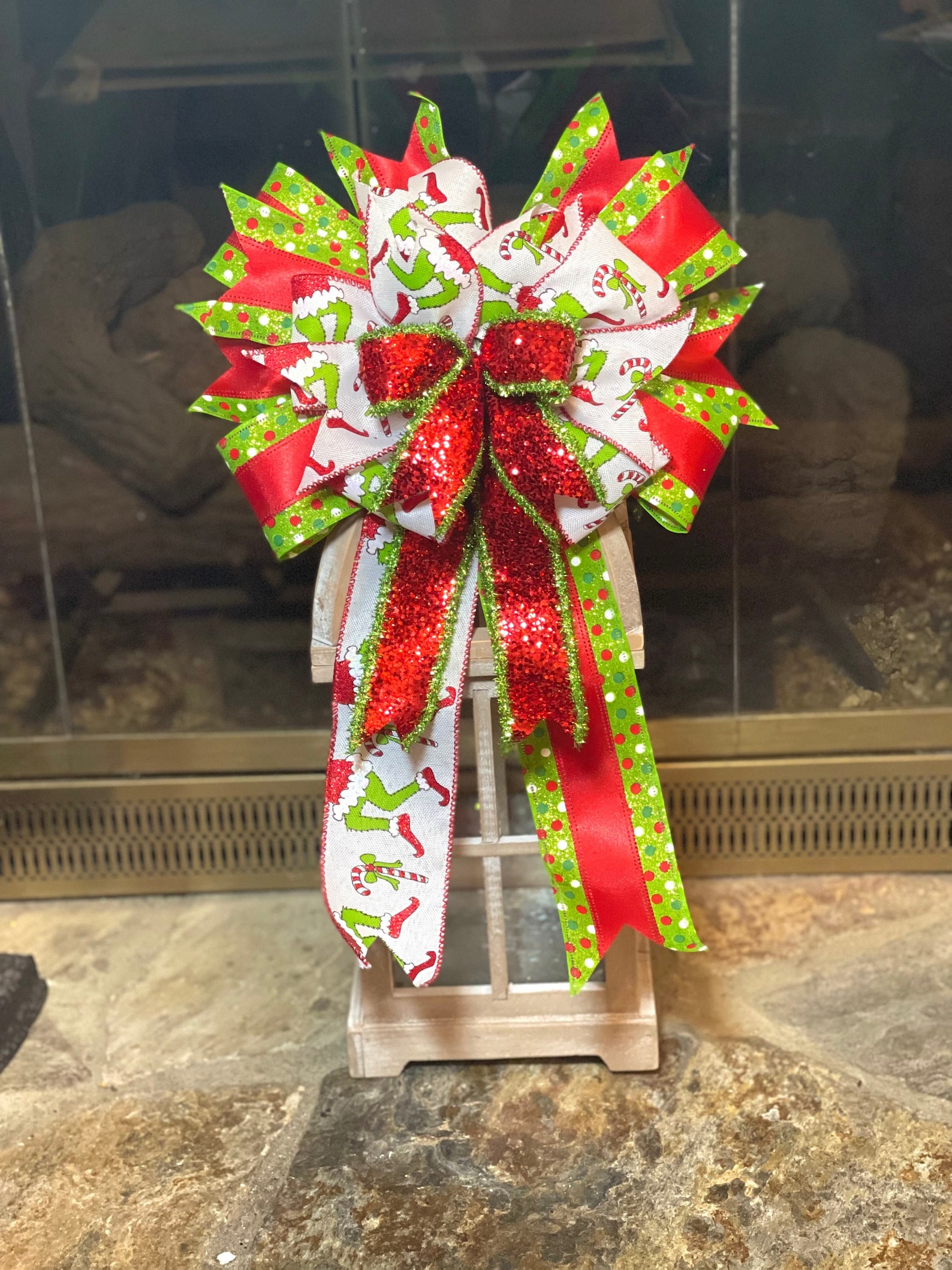 Grinch Christmas Bow Grinch Tree Topper Grinch Chmas Grinch Etsy