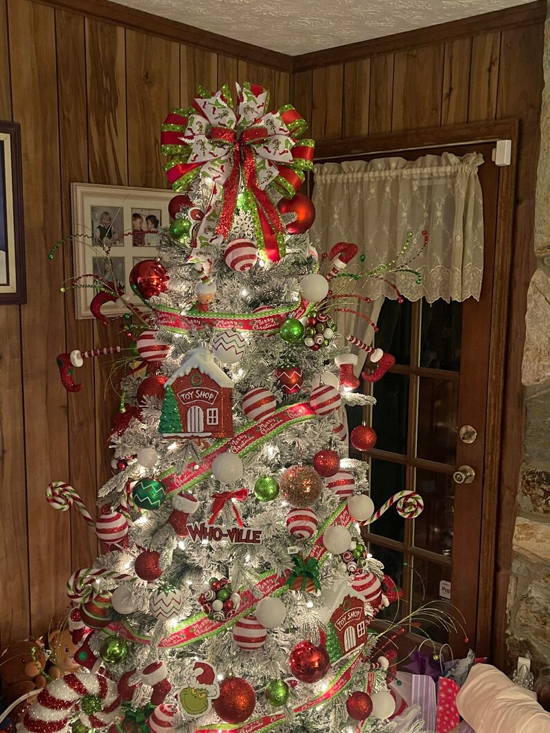 Grinch Christmas Bow Grinch Tree Topper Grinch Chmas Grinch Etsy