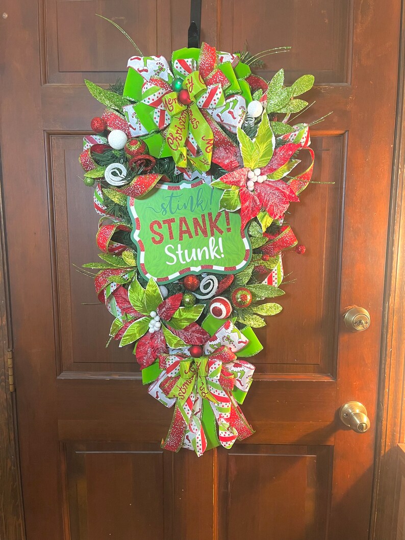 Whimsical Grinch Wreath Grinch Themed Swag grinch Etsy