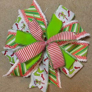 Grinch bow- grinch Christmas decorations- grinchmas- mini tree topper bow- lantern swag- short tails- Christmas
