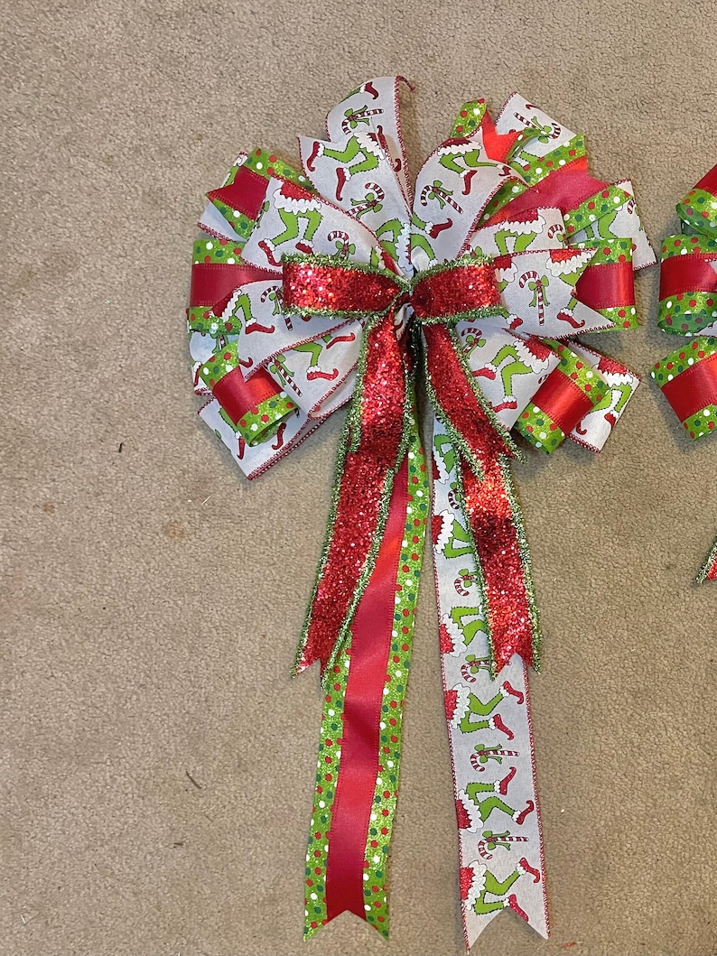 Grinch Christmas Bow Grinch Tree Topper Grinch Chmas Grinch Etsy