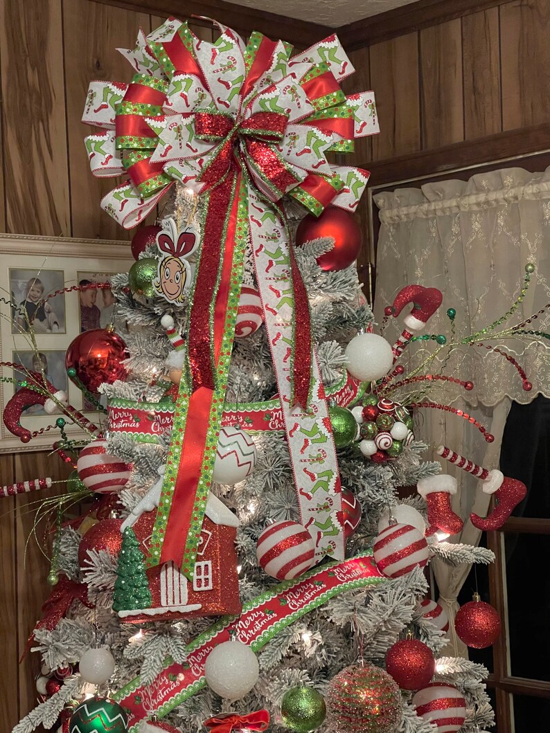 Grinch Christmas Bow Grinch Tree Topper Grinch Chmas Grinch Etsy