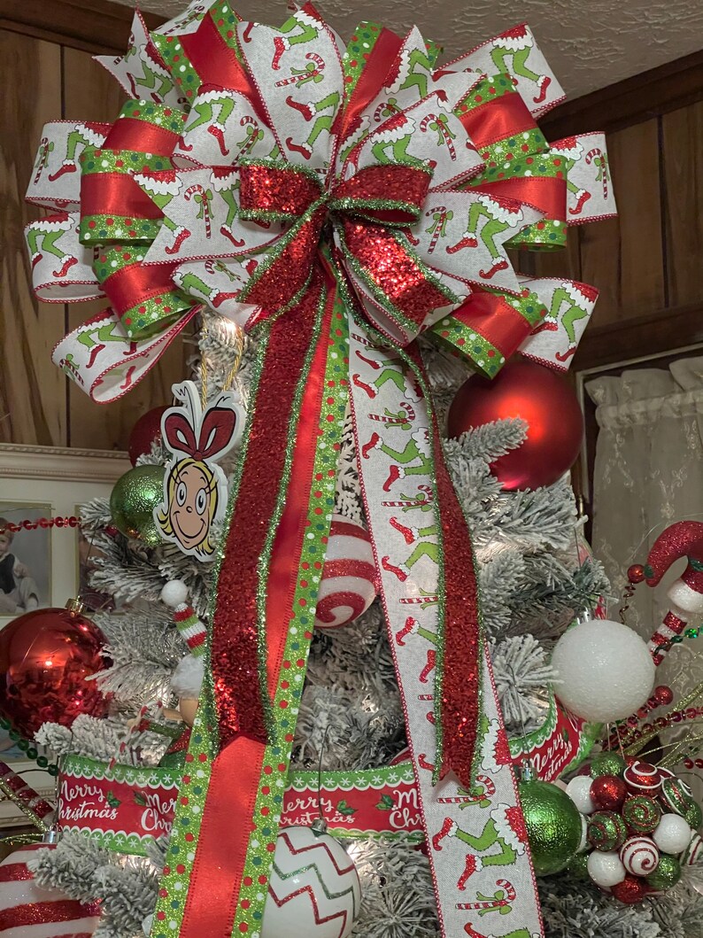 Grinch Christmas Bow Grinch Tree Topper Grinch Chmas Grinch Etsy